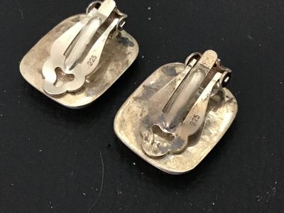 Vintage Sterling Silver & Turquoise Matrix Clip-On Earrings