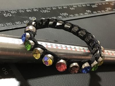 Multi-Color Rhinestone and Black Cord Magnetic Clasp Bracelet