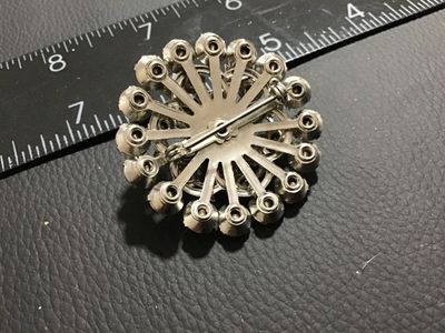 Vintage Silver-Tone Rhinestone Domed Brooch