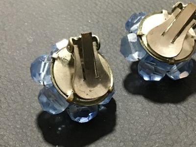 Vintage Light Blue Aurora Borealis Beaded Cluster Clip-On Earrings