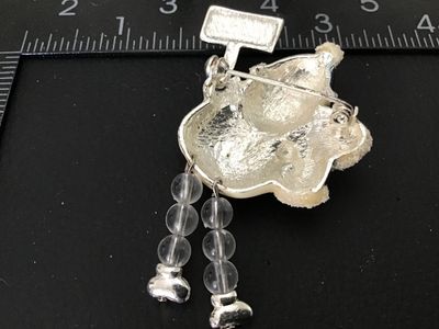 Vintage Enamel Snowman Brooch with Dangle Bead Legs
