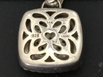 Sterling Silver & 14K Gold Diamond Accent Cushion Pendant