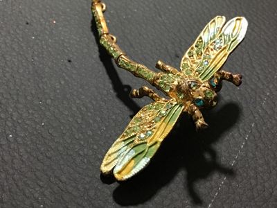 Vintage Enamel and Rhinestone Articulated Dragonfly Brooch