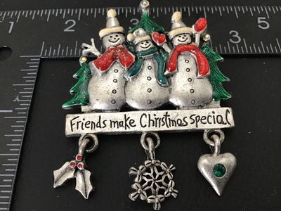 AJMC Vintage Snowman Friends Christmas Brooch Pin