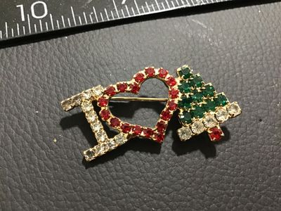 Vintage "I Love Christmas" Rhinestone Brooch Pin