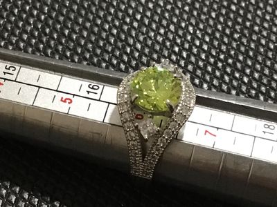 Silver Peridot-Colored Stone Ring, Size 6.5