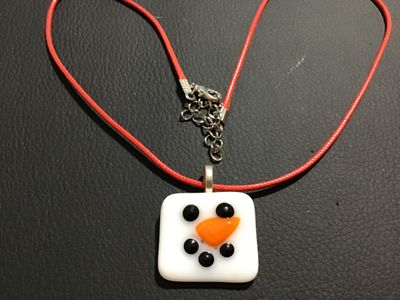 Fused Glass Snowman Pendant Necklace
