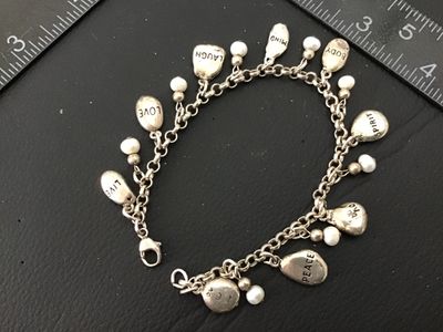 DV Sterling Silver & Pearl Inspirational Charm Bracelet