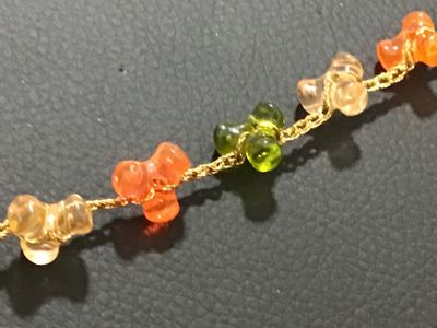 Vintage Crochet Gold Thread Necklace with Tri-Lobe Faux Glass Beads