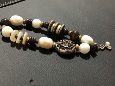 Artisan Spilpada signed Beaded Stretch Bracelet with Pearls and Mixed Media Accents