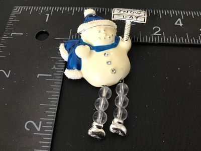Vintage Enamel Snowman Brooch with Dangle Bead Legs