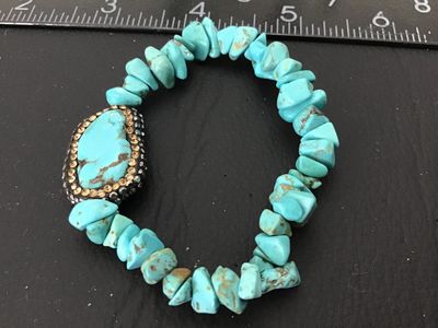 Turquoise Nugget Stretch Bracelet with Rhinestone Accent