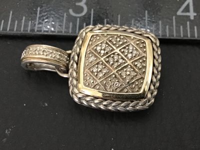 Sterling Silver & 14K Gold Diamond Accent Cushion Pendant