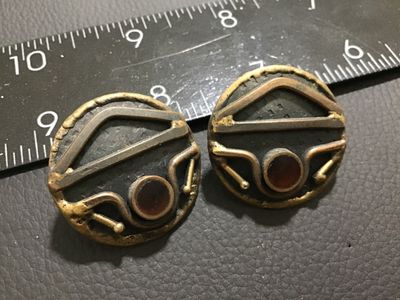 Vintage Brutalist Mixed Metal Post Earrings with Amber-Colored Accents