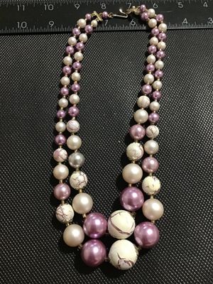 Vintage Double Strand Purple and White Faux Pearl Beaded Necklace