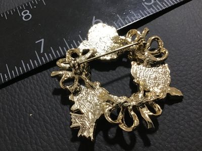 Vintage Christmas Wreath Brooch with Santa, Snowman, and Elf