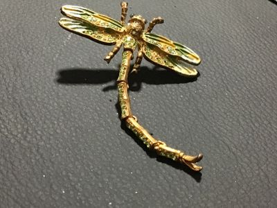 Vintage Enamel and Rhinestone Articulated Dragonfly Brooch