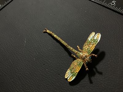 Vintage Enamel and Rhinestone Articulated Dragonfly Brooch