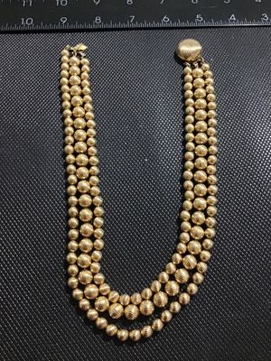 Vintage Sarah Coventry 3-Strand Gold-Tone Ribbed Bead Necklace