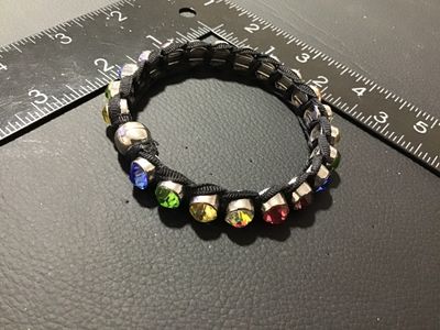 Multi-Color Rhinestone and Black Cord Magnetic Clasp Bracelet