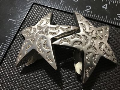 Vintage Silver-Tone Star & Crescent Moon Clip-On Earrings with Rhinestones