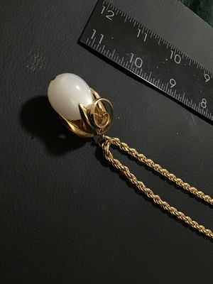 Vintage Gold-Tone Rope Chain Necklace with White Cabochon Pendant