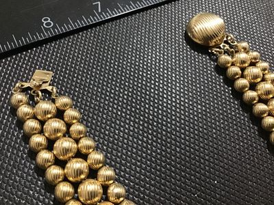 Vintage Sarah Coventry 3-Strand Gold-Tone Ribbed Bead Necklace
