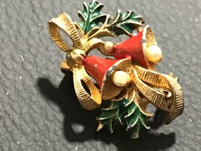 Vintage Roma Christmas Bells and Holly Brooch Pin