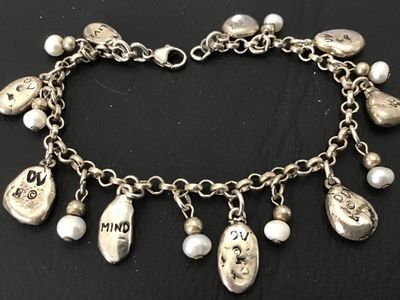 DV Sterling Silver & Pearl Inspirational Charm Bracelet