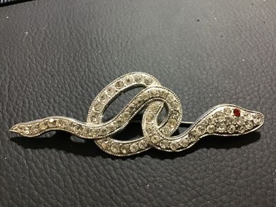 Vintage/Antique Rhinestone Snake Brooch with Red Eye
