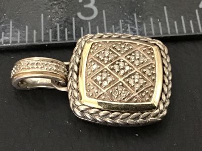 Sterling Silver & 14K Gold Diamond Accent Cushion Pendant