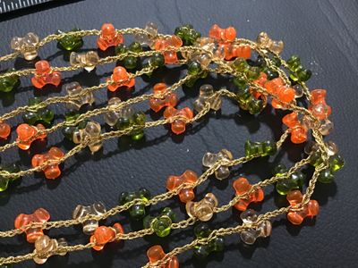 Vintage Crochet Gold Thread Necklace with Tri-Lobe Faux Glass Beads