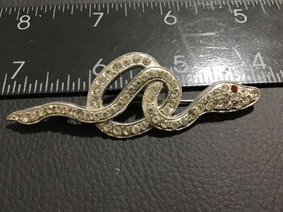 Vintage/Antique Rhinestone Snake Brooch with Red Eye