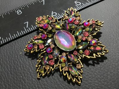 Costume Gold-Tone Aurora Borealis Rhinestone Starburst Brooch