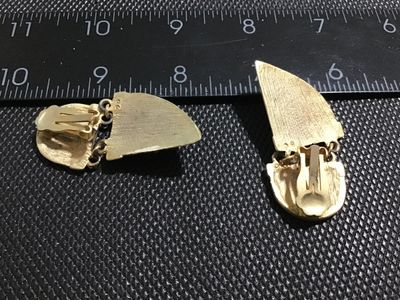 Vintage Cream and Gold Tone Geometric Clip-On Dangle Earrings