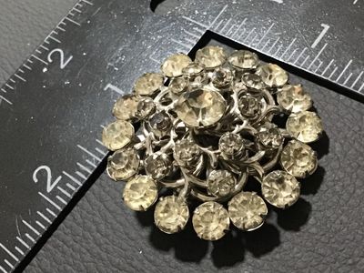 Vintage Silver-Tone Rhinestone Domed Brooch