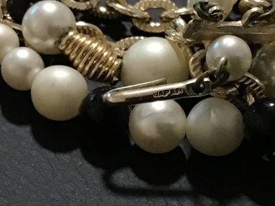 Vintage Japan Multi-Strand Faux Pearl & Gold-Tone Chain Necklace
