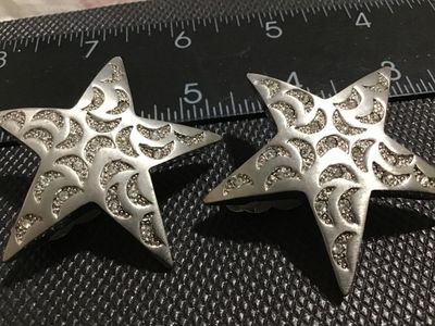 Vintage Silver-Tone Star & Crescent Moon Clip-On Earrings with Rhinestones