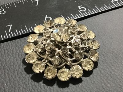 Vintage Silver-Tone Rhinestone Domed Brooch