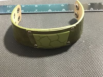 Green Faux Leather Cuff Bracelet with Crackle Pattern Accent