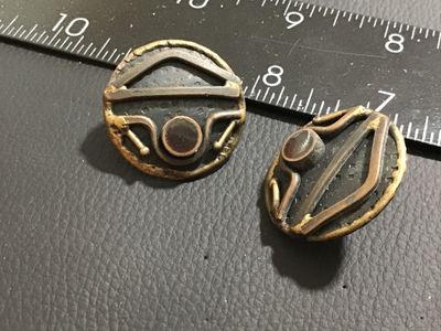 Vintage Brutalist Mixed Metal Post Earrings with Amber-Colored Accents
