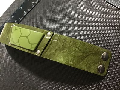 Green Faux Leather Cuff Bracelet with Crackle Pattern Accent