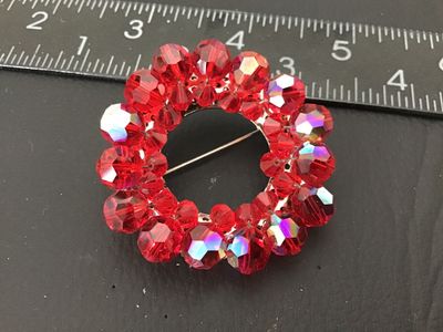 Vintage Red Aurora Borealis Crystal Wreath Brooch