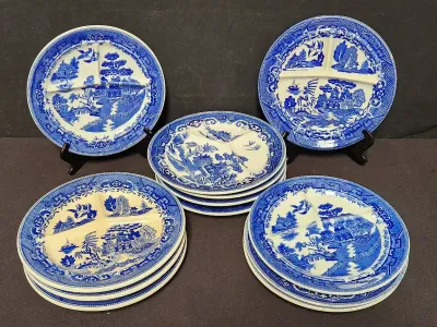 BLUE WILLOW DIVIDED GRILL PLATES 