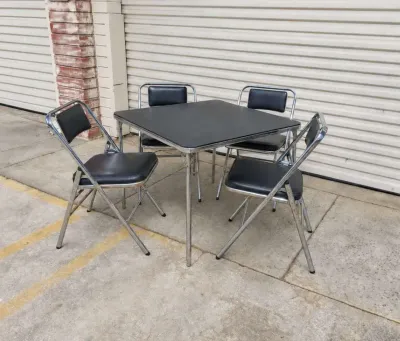 BLACK VINYL FOLDING CARD TABLE WITH CHAIRS 