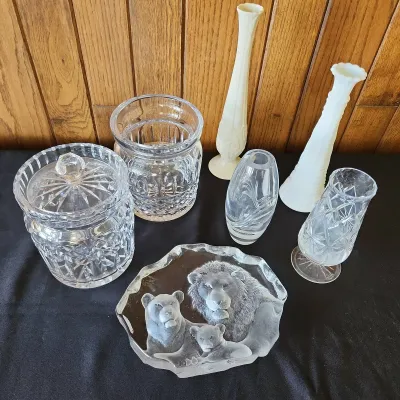 WATERFORD CRACKER JARS. LENNOX BUD VASE AND MORE