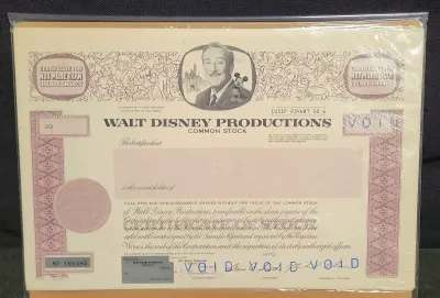 WALT DISNEY PRODUCTIONS STOCK CERTIFICATE 