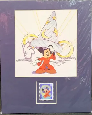 HAND PAINTED CEL "HAT'S OFF MICKEY" WITH MATCHING STAMP
