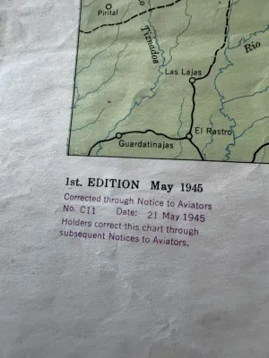 Sale Photo Thumbnail #126: An authentic World War II era aviation chart titled 'South America Martinique-Trinidad' (Mercator Projection). Marked as a 1st Edition, May 1945, with corrections through May 21, 1945. Published in Washington, D.C. by the Hydrographic Office under the aut