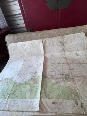 Sale Photo Thumbnail #127: An authentic World War II era aviation chart titled 'South America Martinique-Trinidad' (Mercator Projection). Marked as a 1st Edition, May 1945, with corrections through May 21, 1945. Published in Washington, D.C. by the Hydrographic Office under the aut